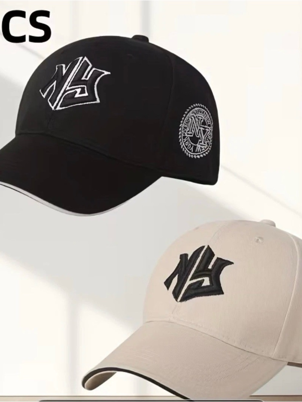 Embroidered Logo Baseball Cap - Black & Beige